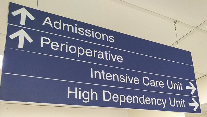 hanging directional signage for hospital