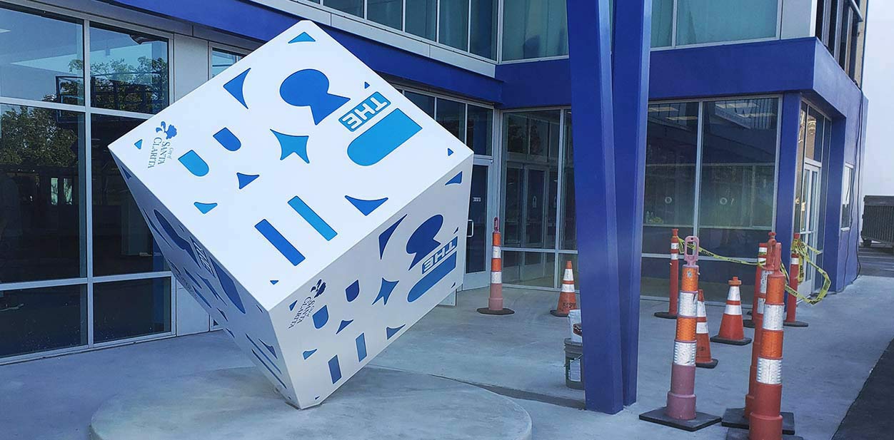 Ice Cube Santa Clarita white and blue custom design solution for events providing 360 visibility