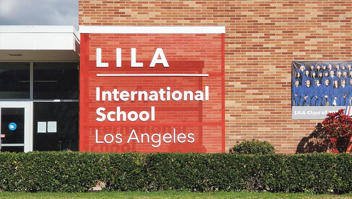 custom aluminum 3D school sign for 'Lila International School' with architectural solutions