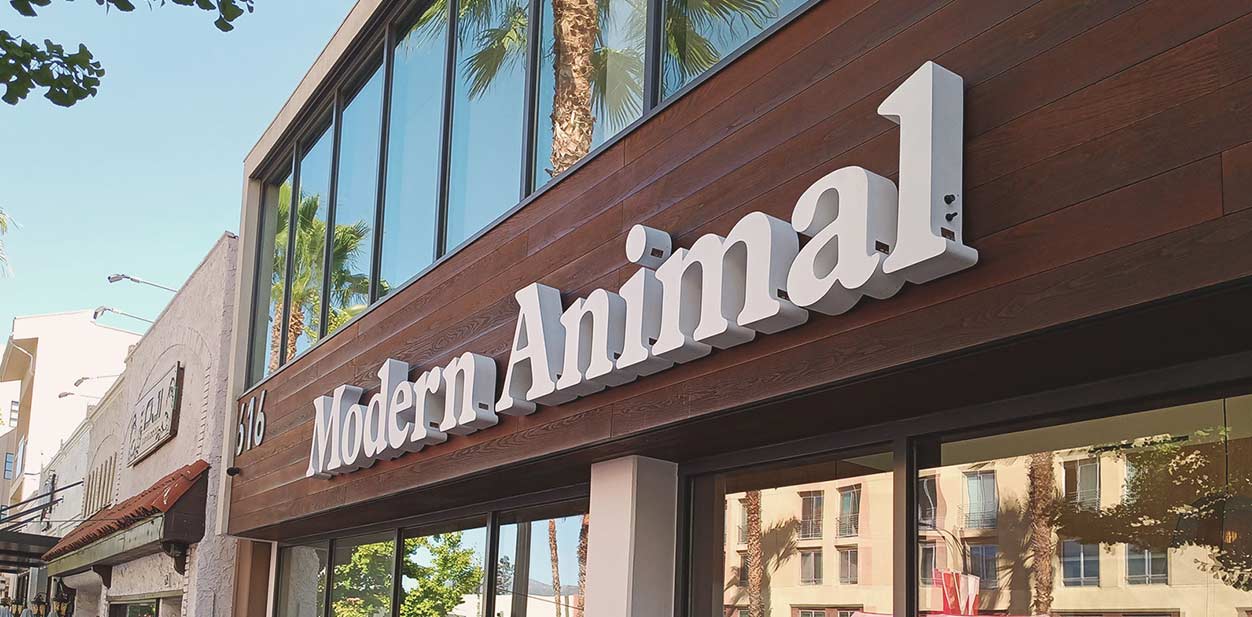 Modern Animal store illuminated letters in white
