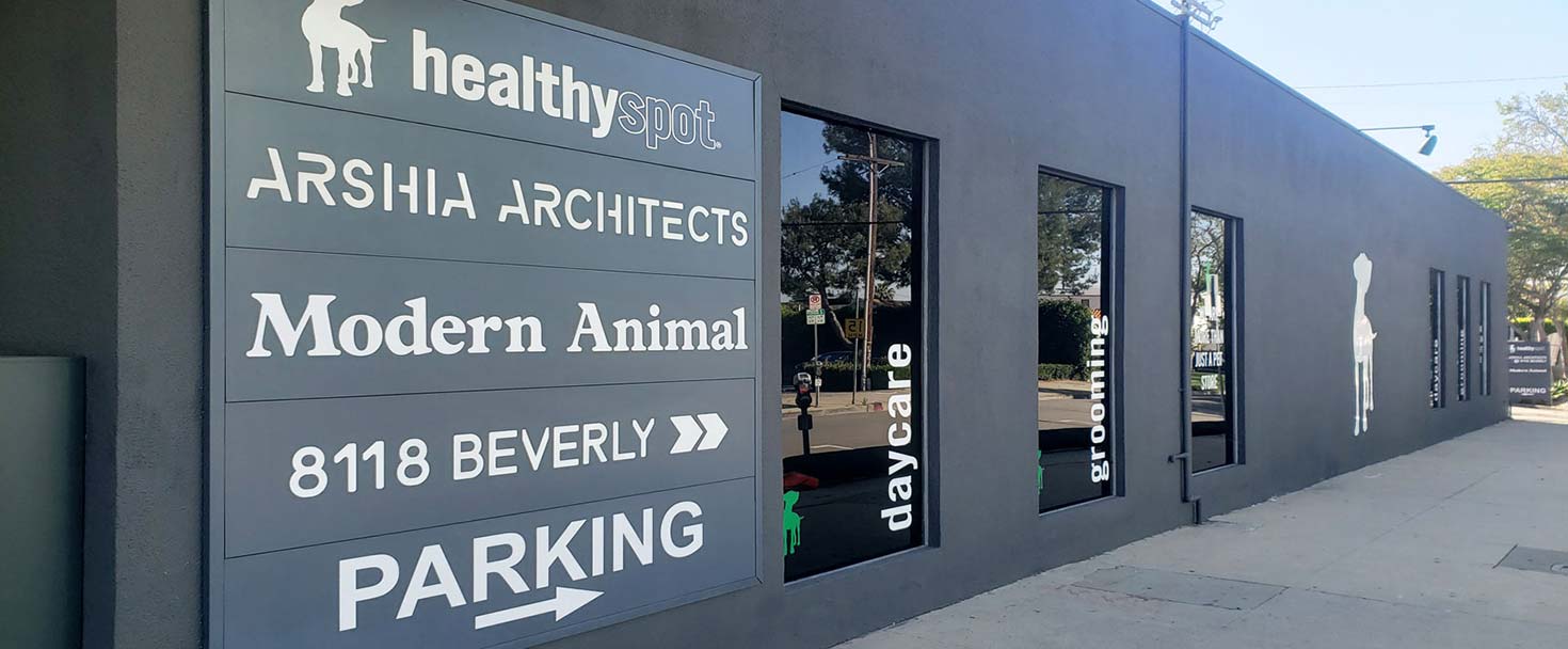 Modern Animal wayfinding signage in a large size made of acrylic, styrene and opaque vinyl