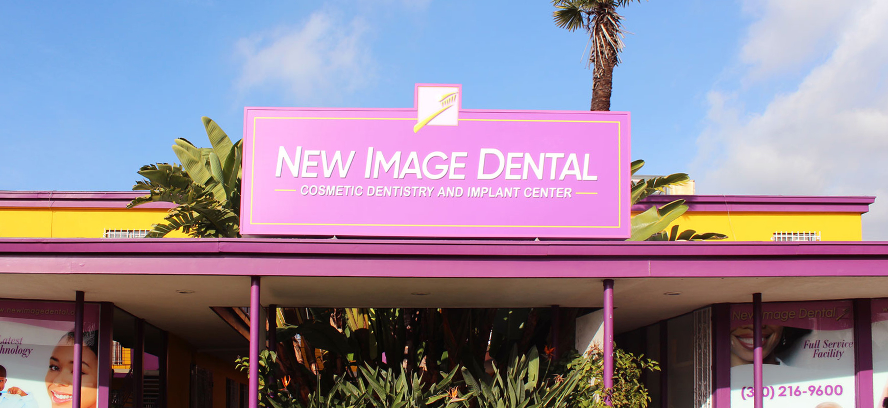 New Image Dental outdoor medical office sign in pink and white