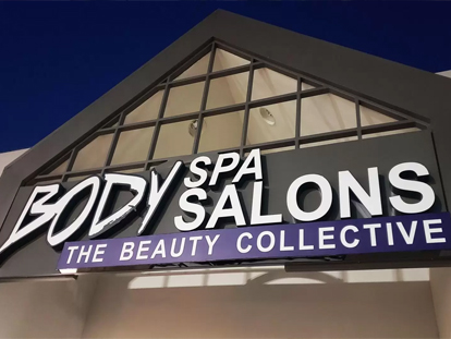 Large salon led signs displayed on the building facade