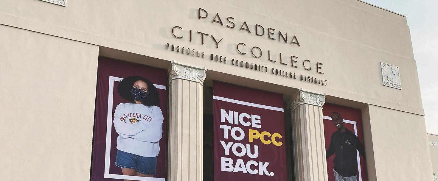 Storefront design solution for Pasadena City College with post-pandemic posters