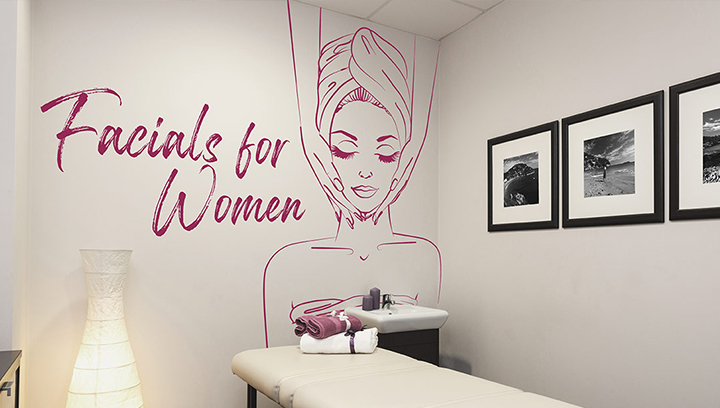 Pink spa sign displayed in the procedure room