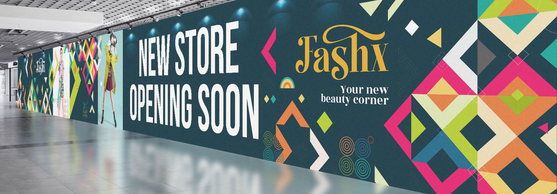 Indoor big property colorful hoarding design displaying 'COMING SOON'