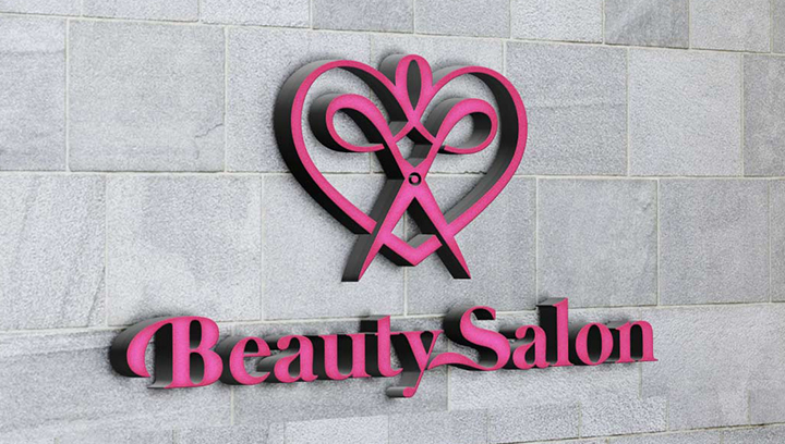 Pink beauty salon logo sign in a custom shape