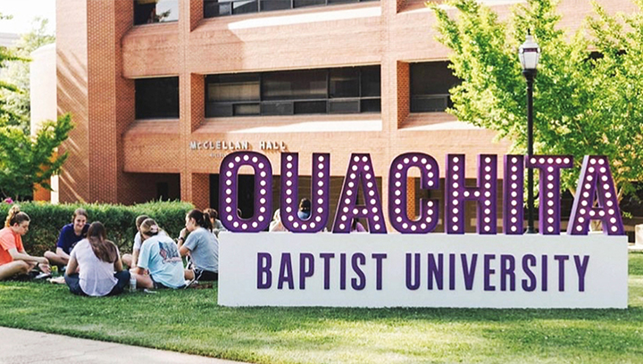 Ouachita Baptist University identification sign made of aluminum and acrylic