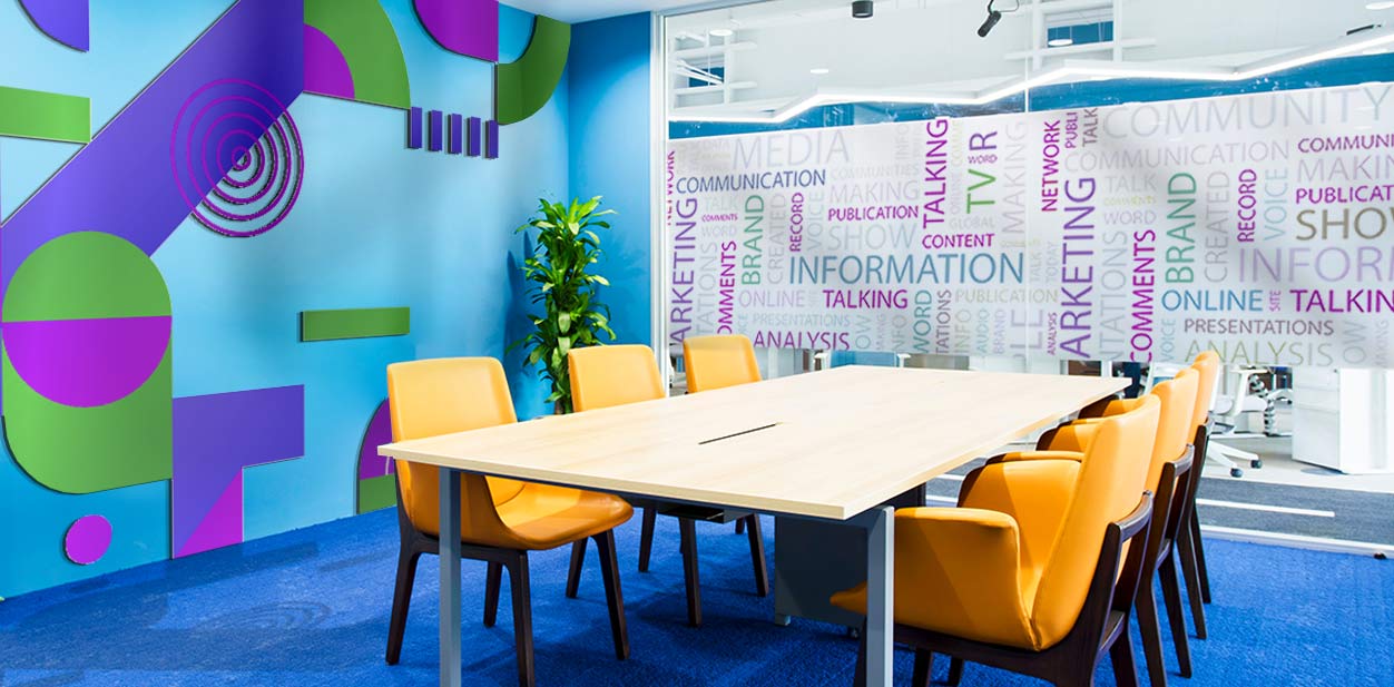  Meeting room colorful design for walls and windows