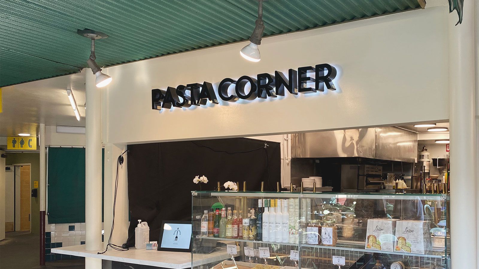 pasta corner backlit letters