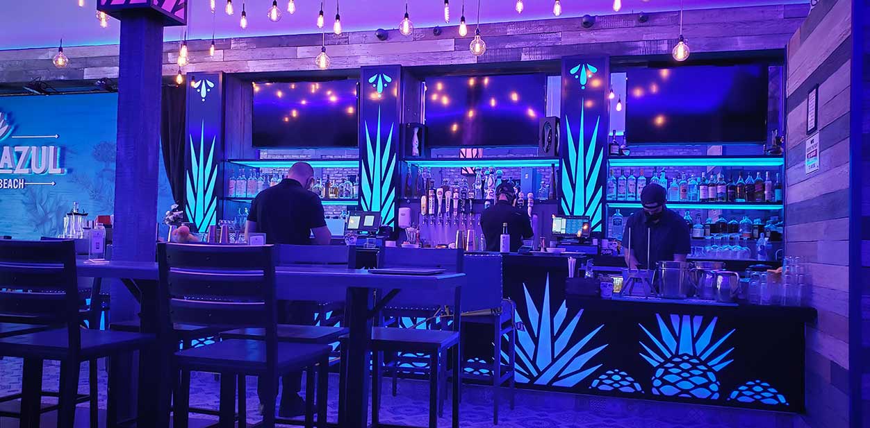 Bar branding design with lighting feauters and images depicting agave