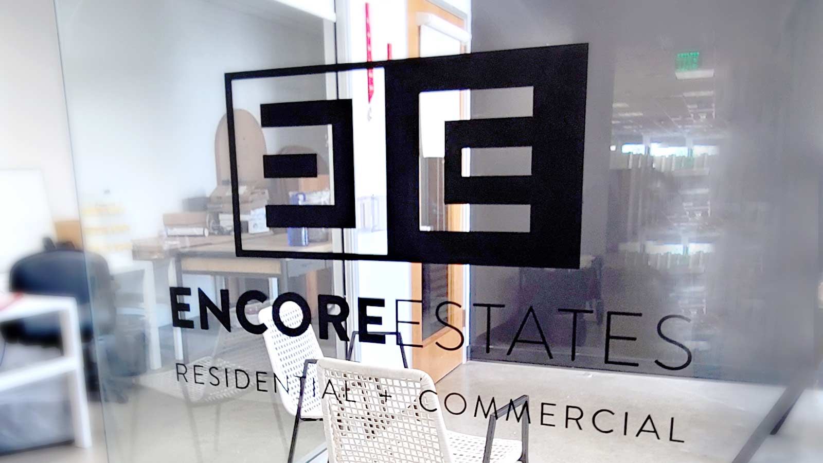 encore estate office window graphics