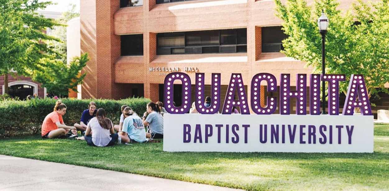 Ouchita Baptist University monumental campus branding solutions at the building front