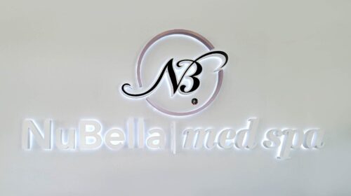 NuBella Med Spa backlit letters installed on the wall