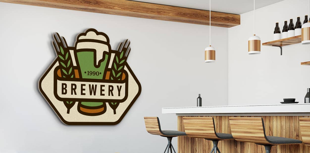 Interior brewery branding solution displaying the company's logo