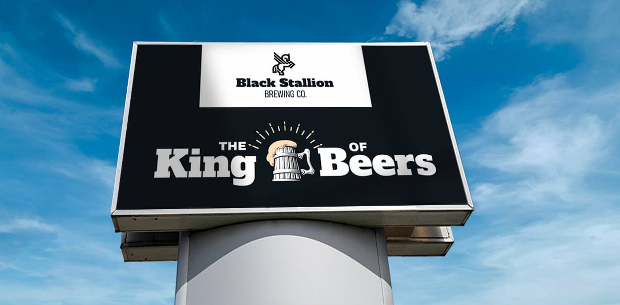 Gigantic brewery branding installation in black and white