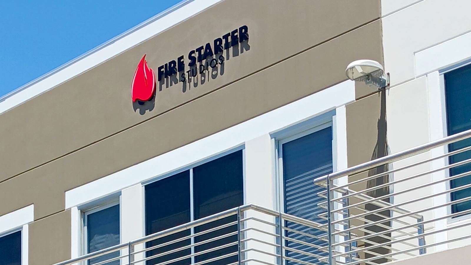 Fire Starter Studios building top sign