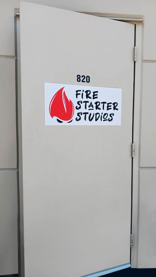 Fire Starter Studios custom decal attached to the door