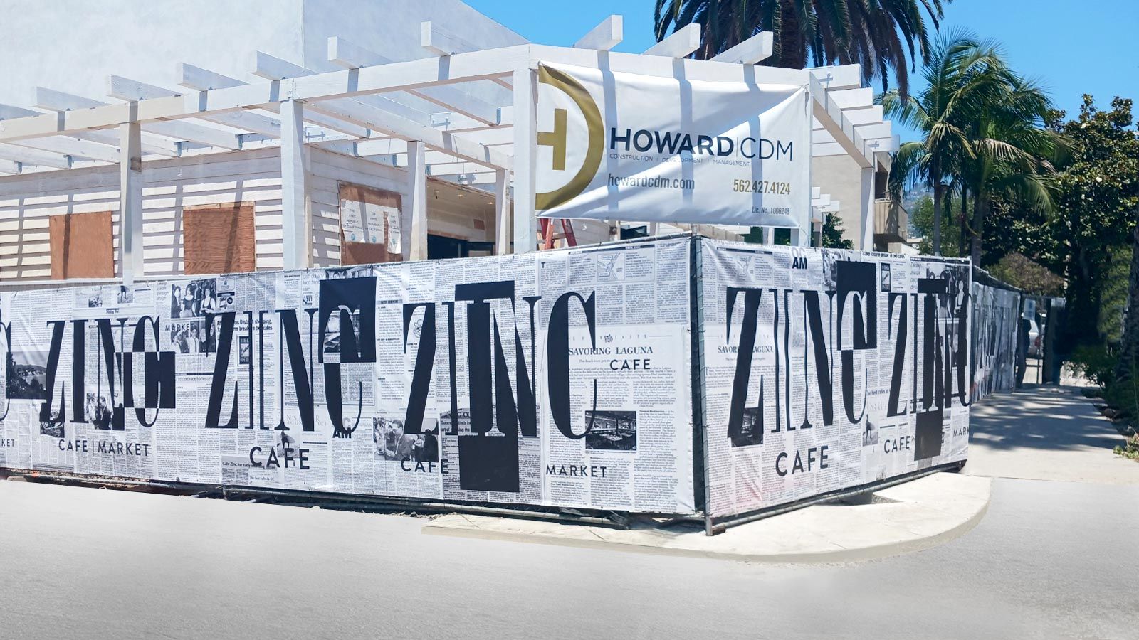 Zinc Cafe vinyl banners installed outdoor