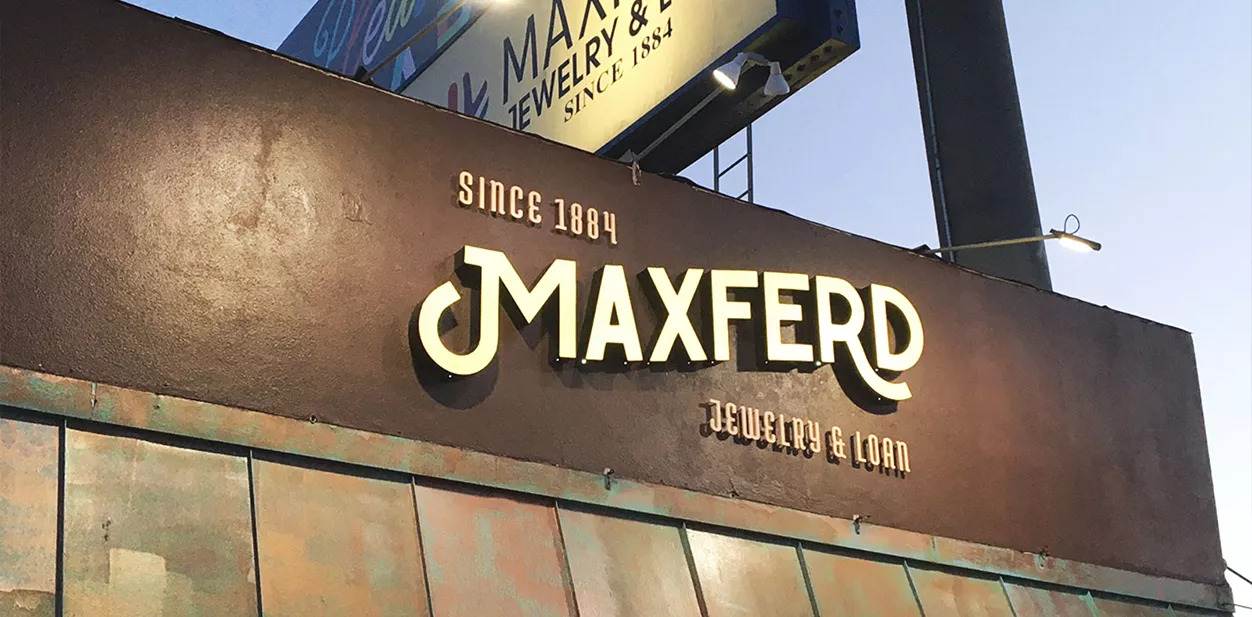 Maxferd jewelry store branding with illuminated design elements