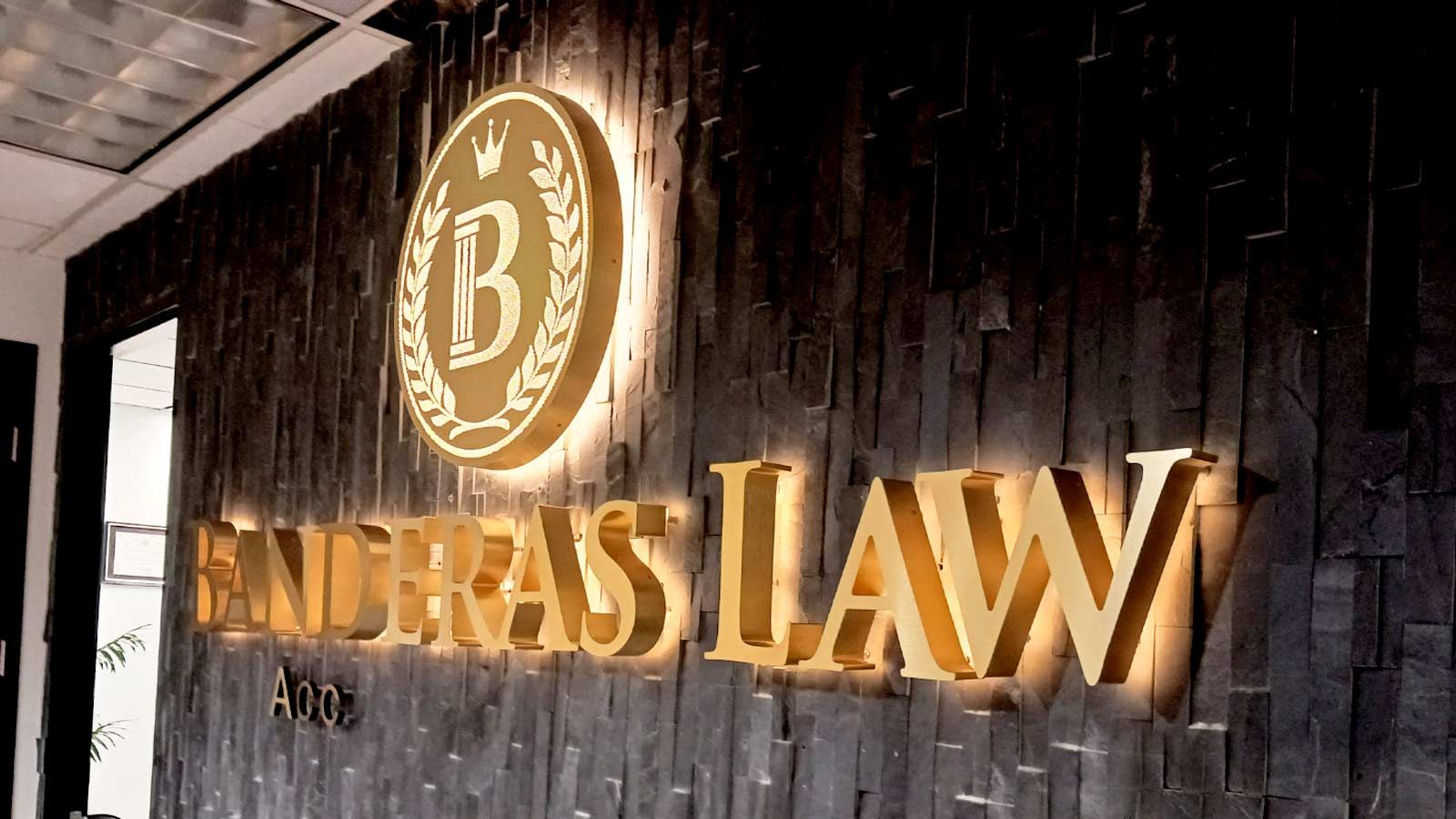 Banderas Law backlit letters for interior branding