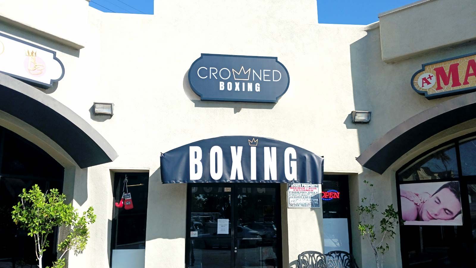 Crowned Boxing outdoor signage face replacement
