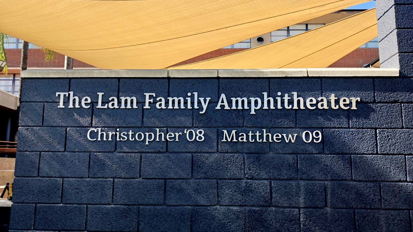 The Lam Family Amphitheater aluminum sign