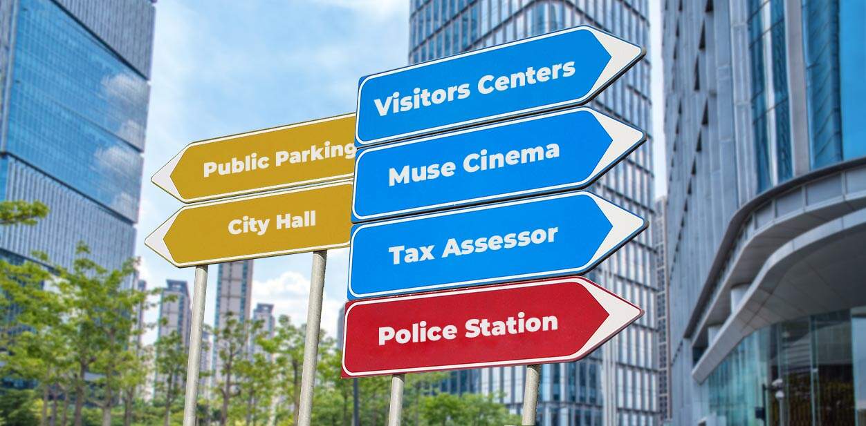huge wayfinding decoration item displaying directions of public places