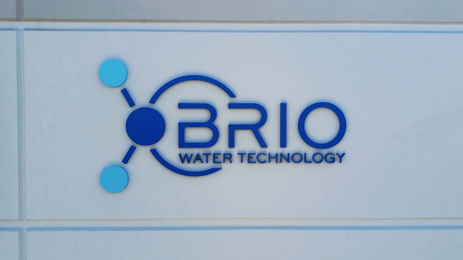 Brio Water Technology 3D letters attached to the wall