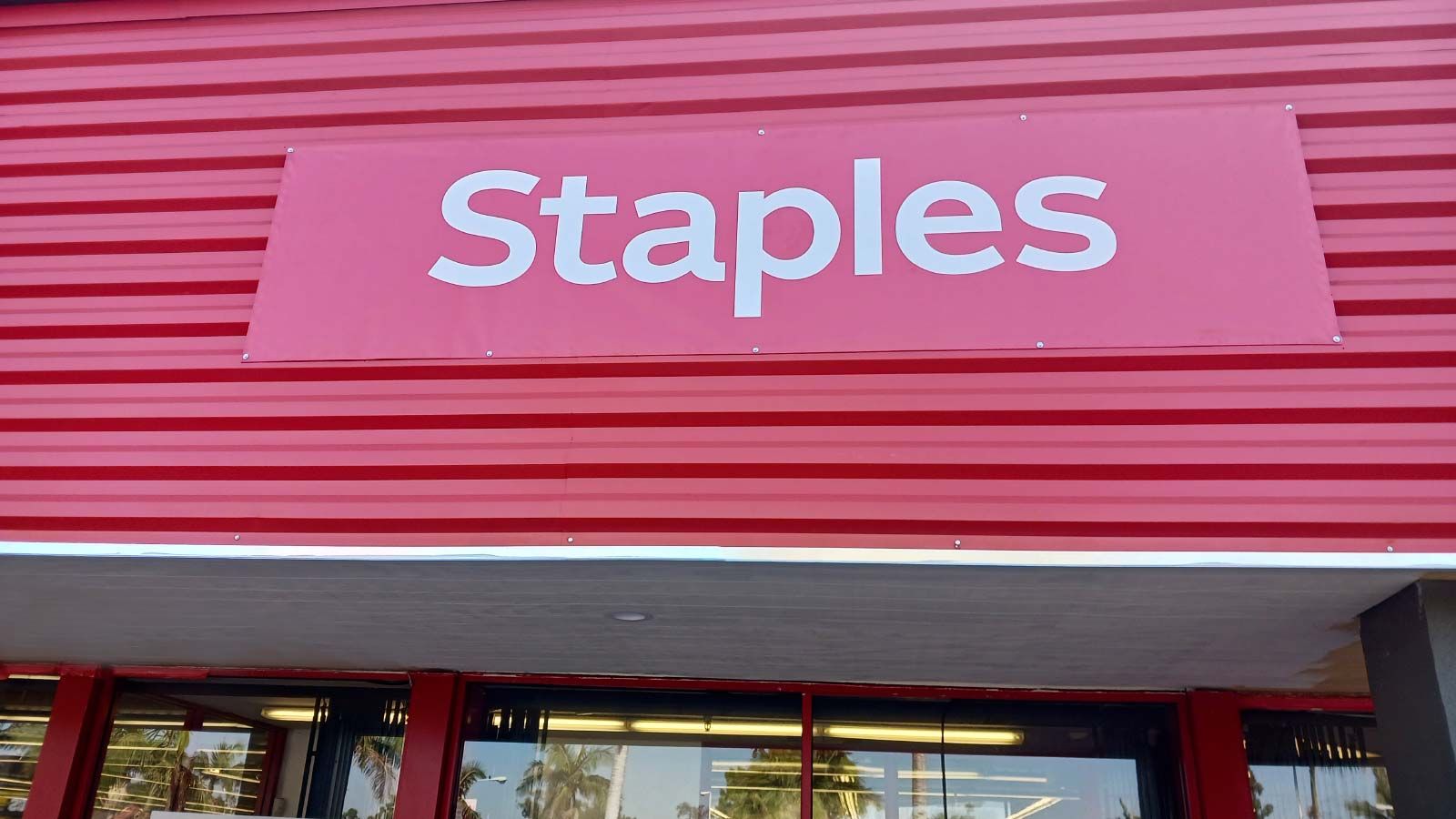 Staples banner decorating the storefront