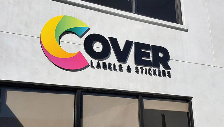 Cover brand's logo sign with a colorful letter C made of PVC for building facade branding