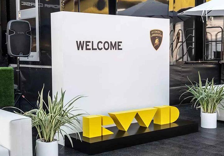 Lamborghini logo sign and free standing letters made of aluminum and wood for event decorating