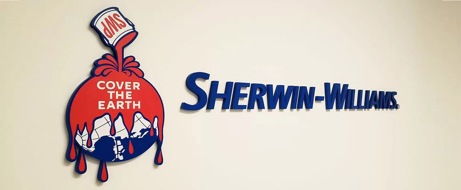 Sherwin Williams wall logo sign with brand name letters made of acrylic for interior branding