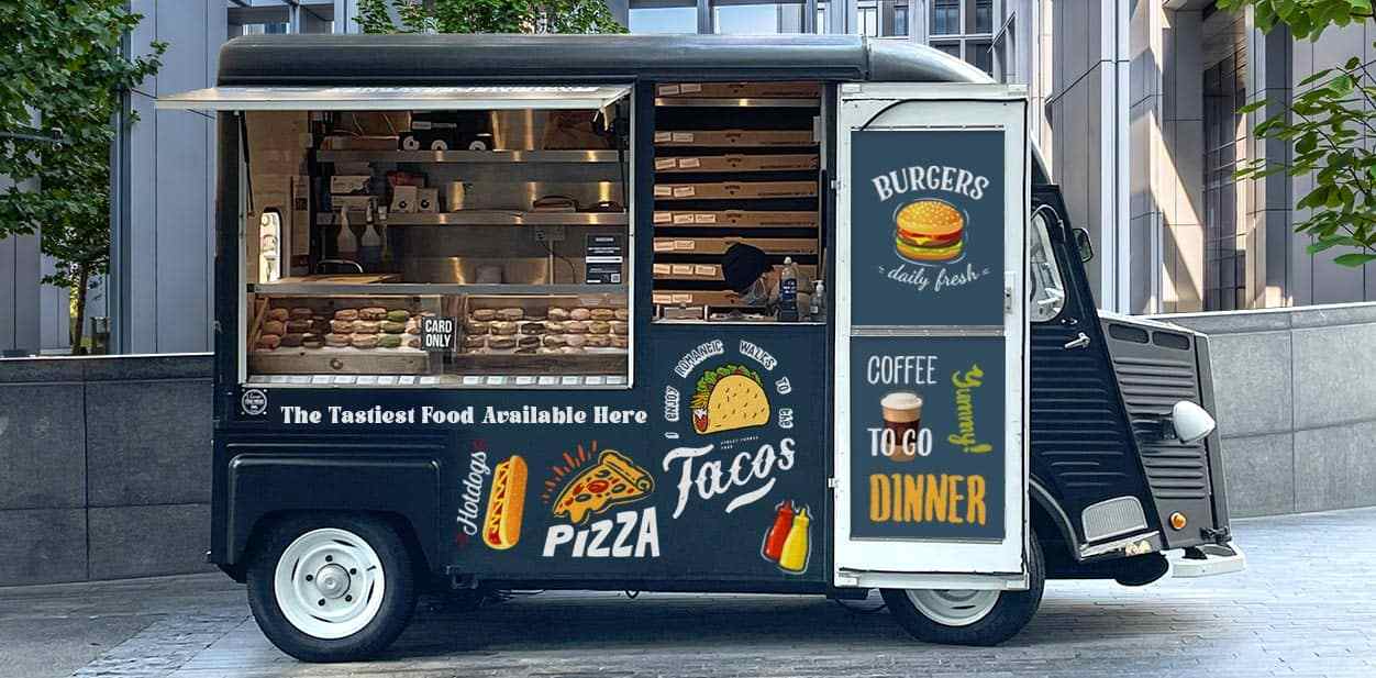 Total food truck branding in black displaying menu items
