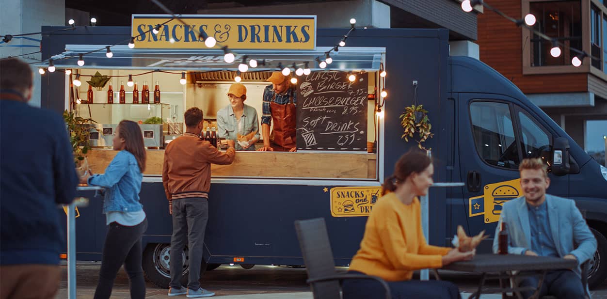 Snacks & Drinks food truck branding in a minimalistic style