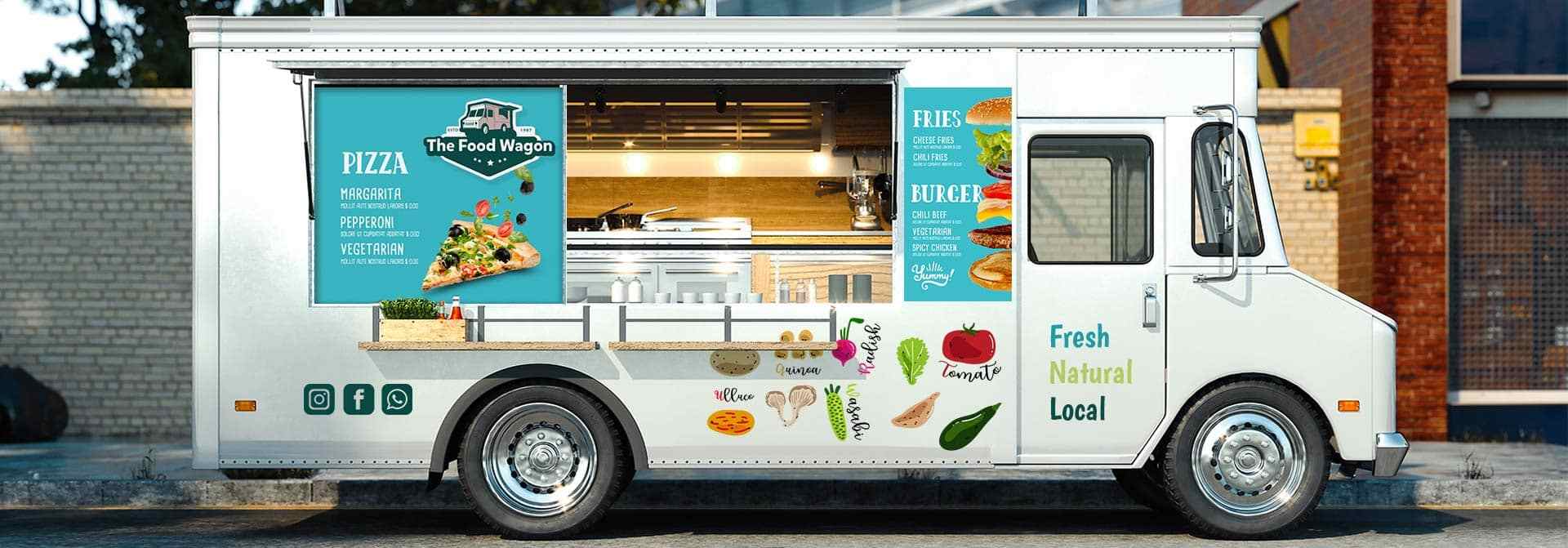 The Food Wagon truck branding displaying the brand name and colorful food images