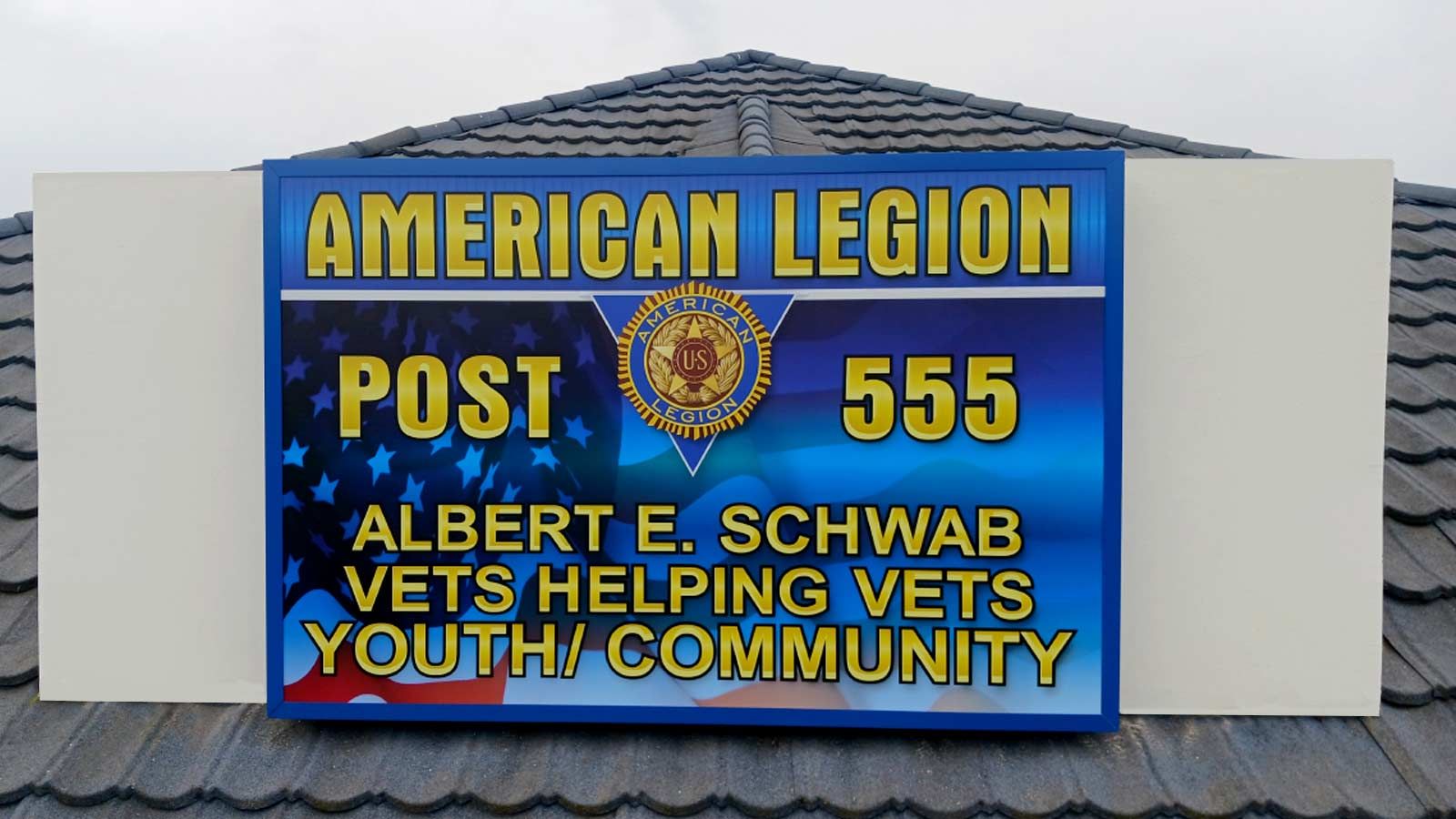American Legion building top sign