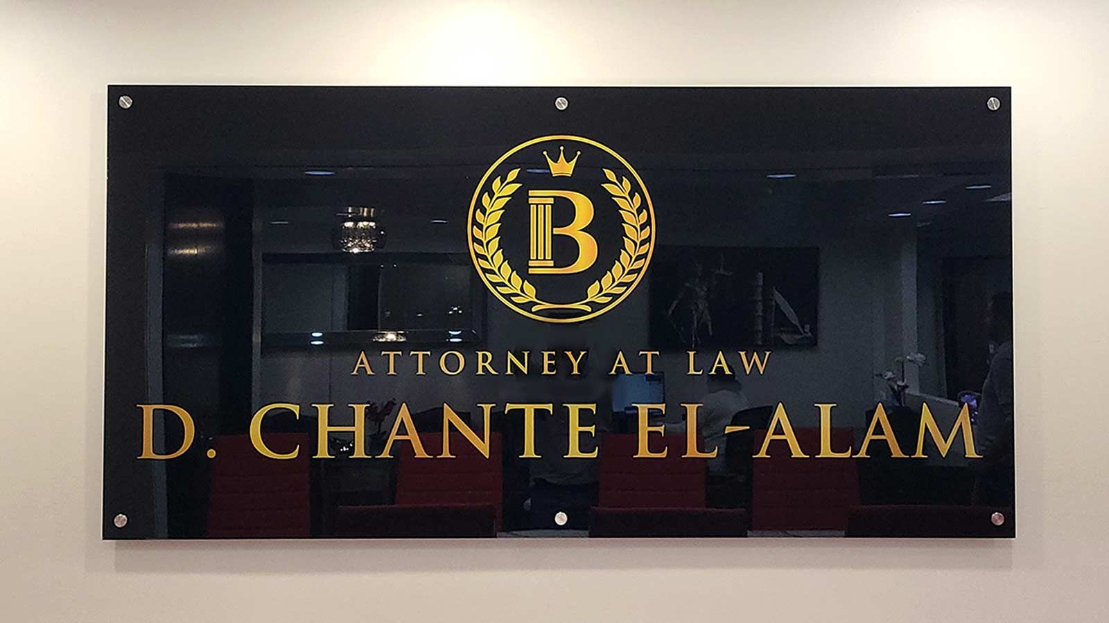 Attorney at Law interior sign mounted on the wall