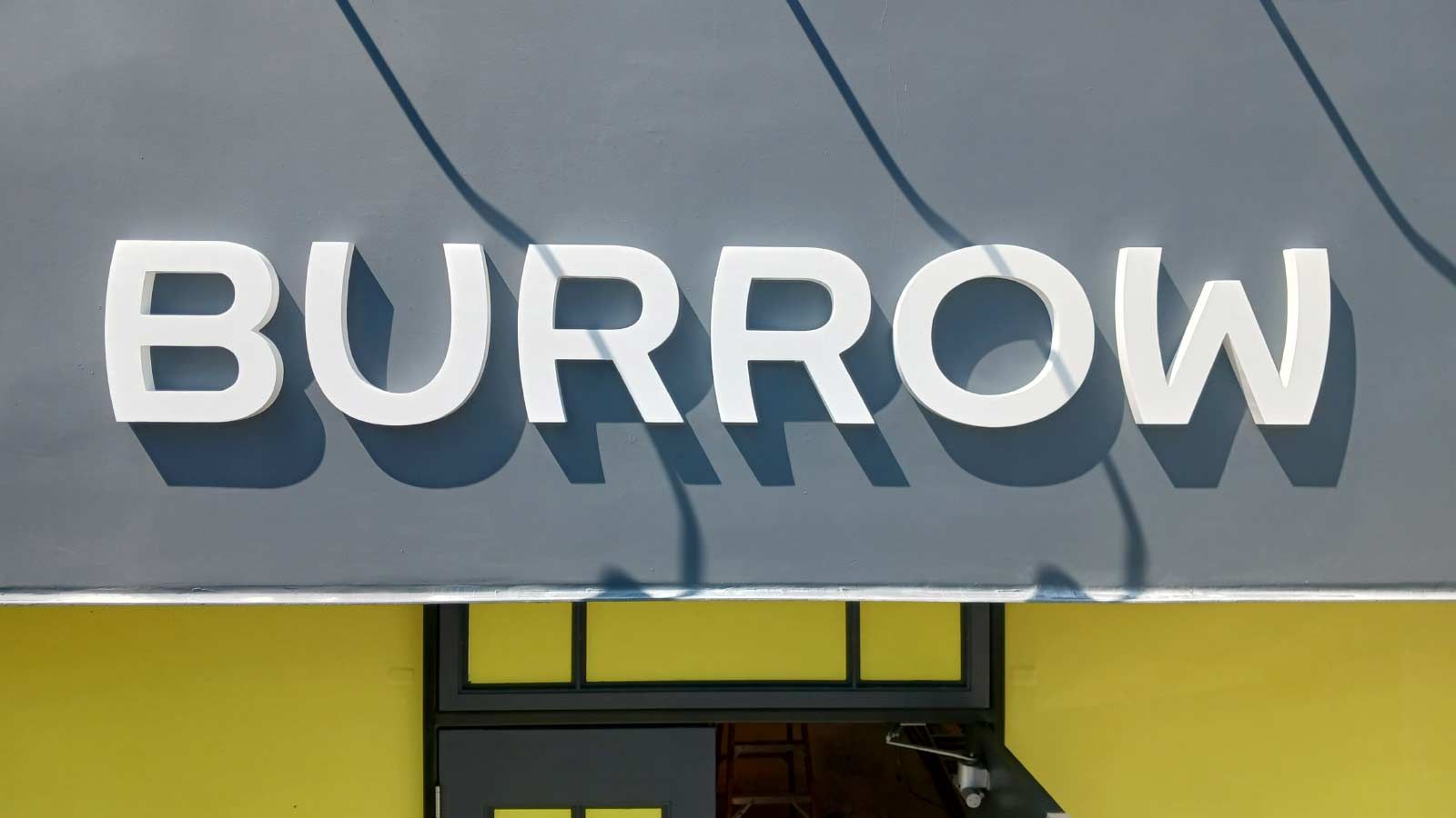 Burrow 3D sign set up on the building facade