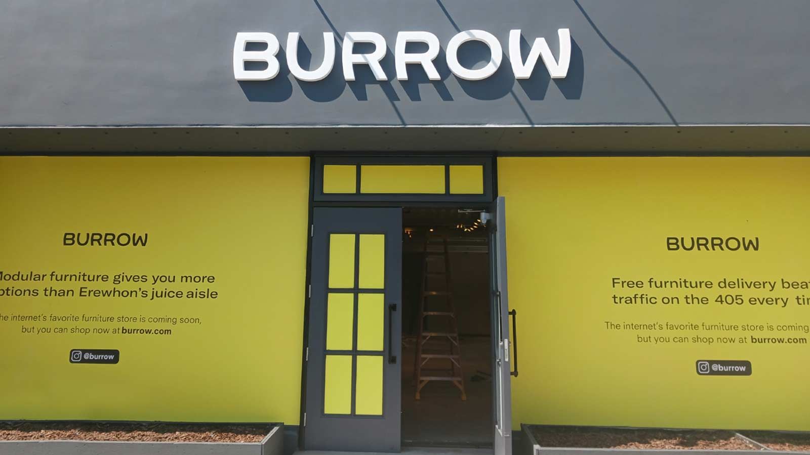 Burrow foam core sign decorating the building top