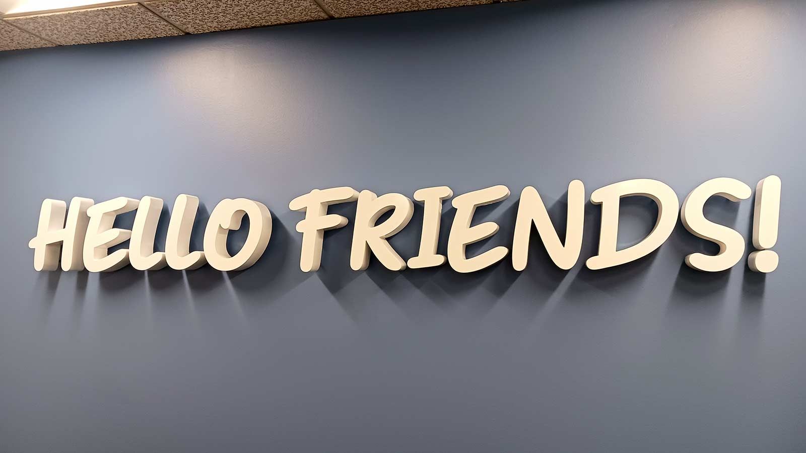 Hello friends bold 3D letters made of aluminum