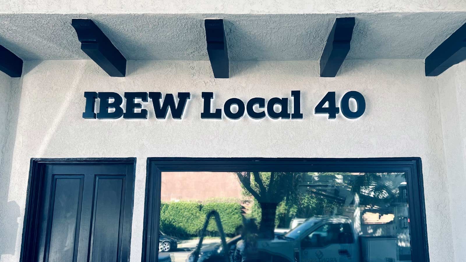 IBEW Local 40 reverse channel letters attached to the wall