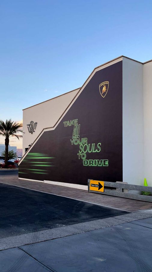 Lamborghini outdoor sign applied to the building facade
