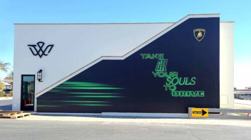 Lamborghini wall decal applied to the exterior wall
