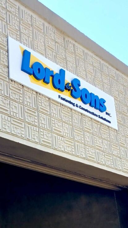 Lord & Sons, Inc building sign made of aluminum Front Signs