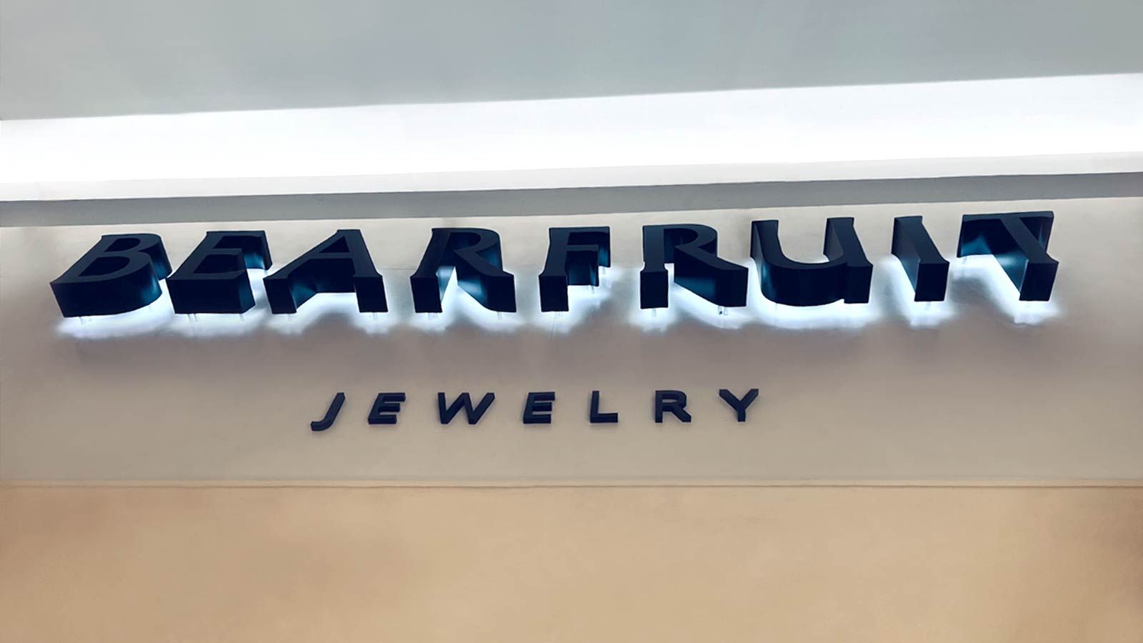 Bearfruit Jewelry backlit letters for interior design