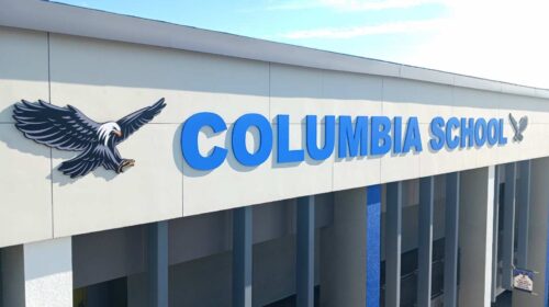 Columbia School high rise sign made of PVC