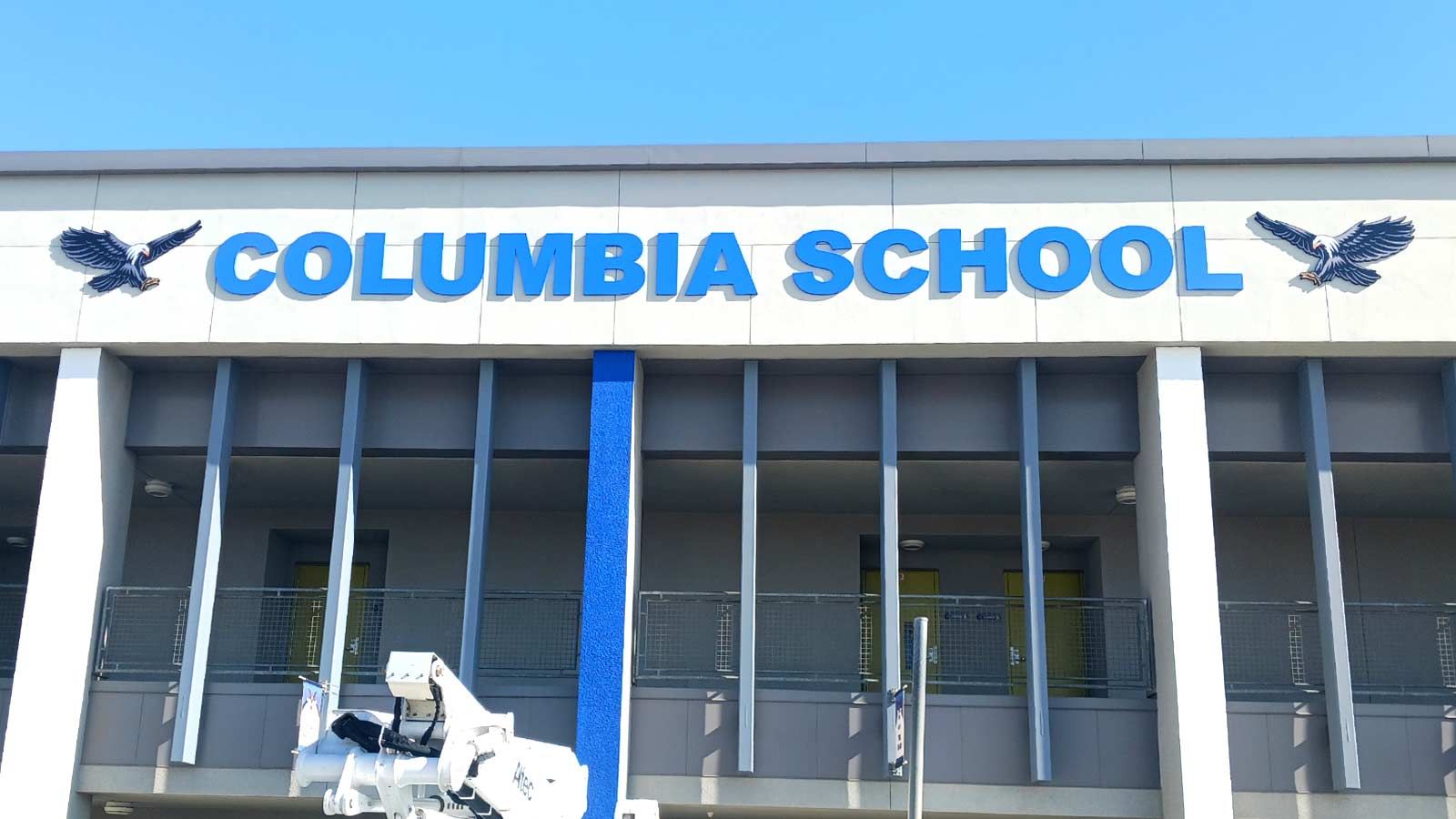 Columbia School pvc 3d letters mounted to the building
