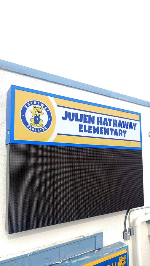 Julien Hathaway Elementary sign installation indoors