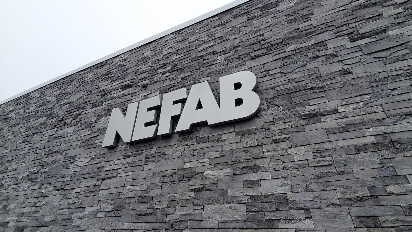 Nefab outdoor sign installed on the facade